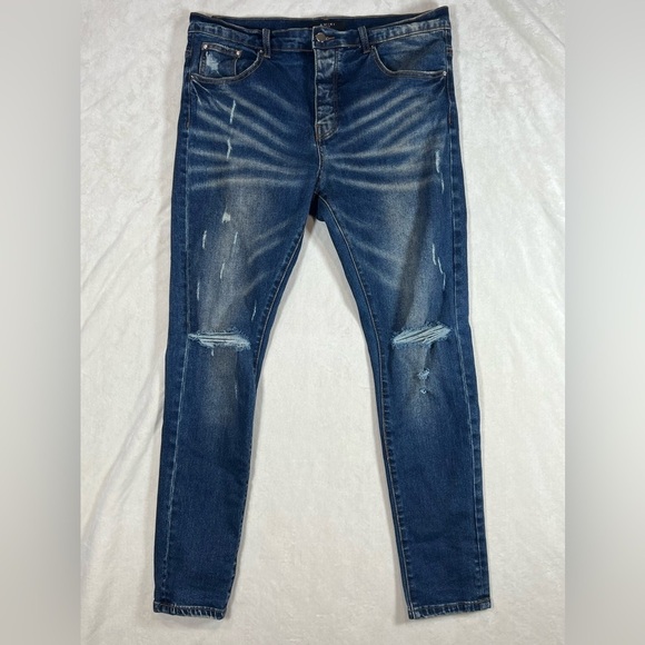 AMIRI Size 34W Dark Wash Distressed Jeans Designer Authentic Denim EUC - Picture 2 of 14